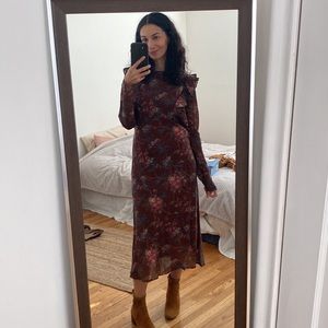DÔEN CLOVER DRESS XS -- BORDEAUX WINTER FLORAL 10x